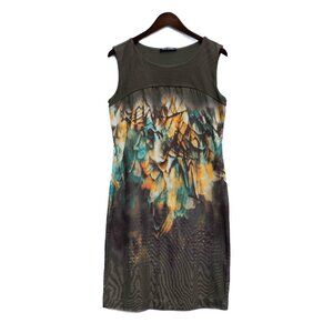 Vtg Betty Barclay Knit Midi Dress‎ M Abstract Feather Print Sleeveless Pullover